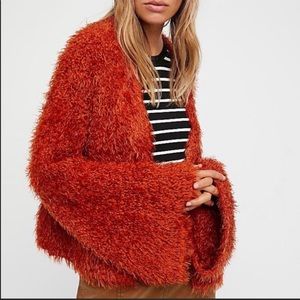 Never Worn Free People Orange Shag Cardigan